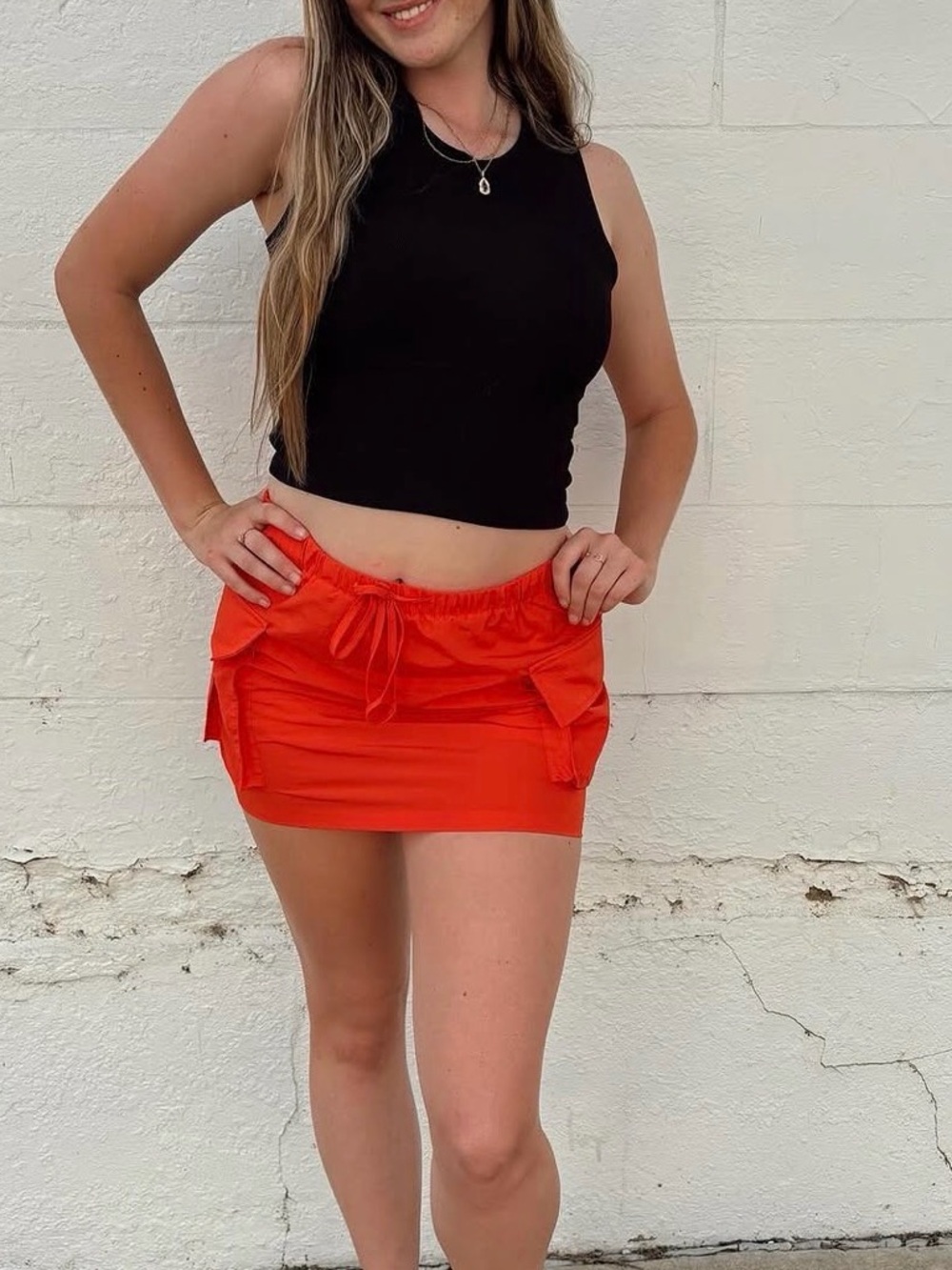 Orange Cargo Mini Skirt (Size Small) – Drawstring Waist | Bouquet Mimosa
